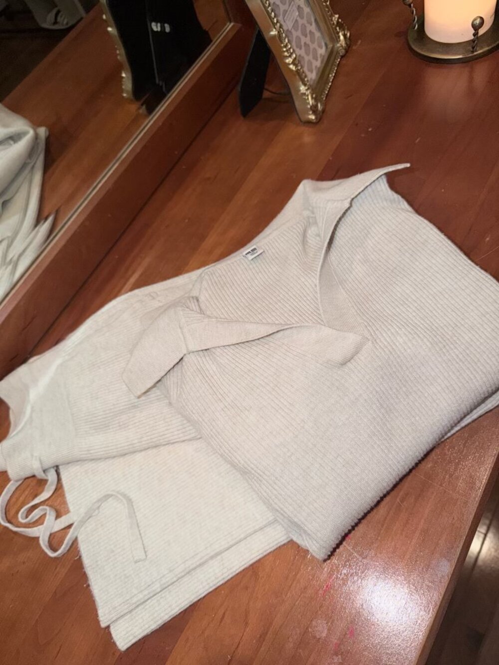 UNIQLO Natural Ribbed Knit Collared Top Cropped Pant Set XS